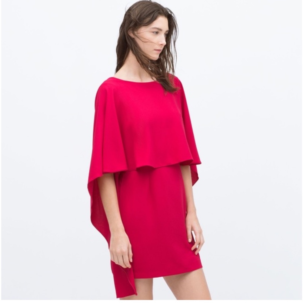 NWT Zara cape dress with low back in red, size Large.